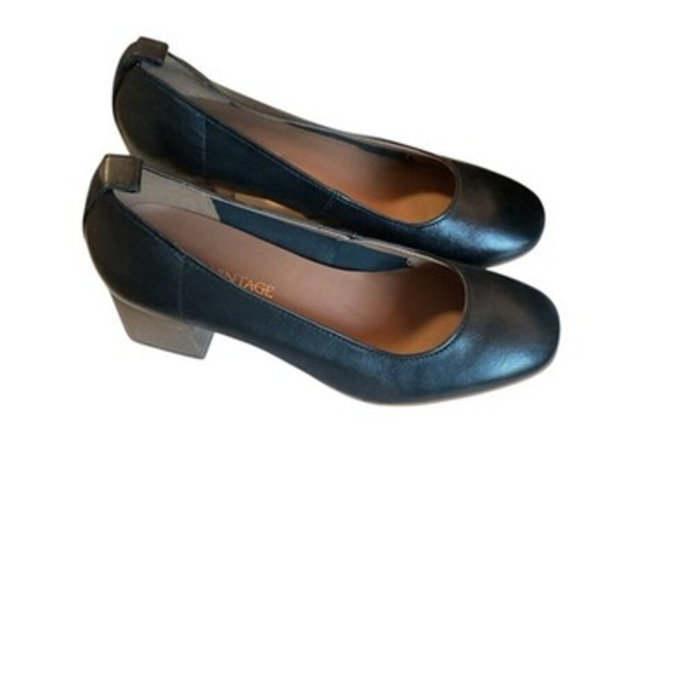 Crown Vintage Black Leather Clanton  2.5" Heels Pump Slip-On Shoes 8.5M